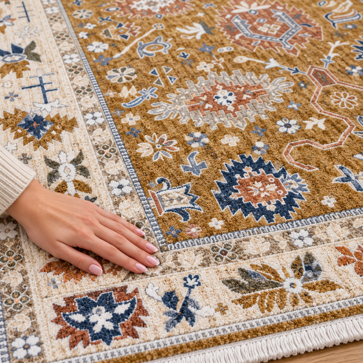 Traditional Mustard Beige Oriental Rug 200×300 cm