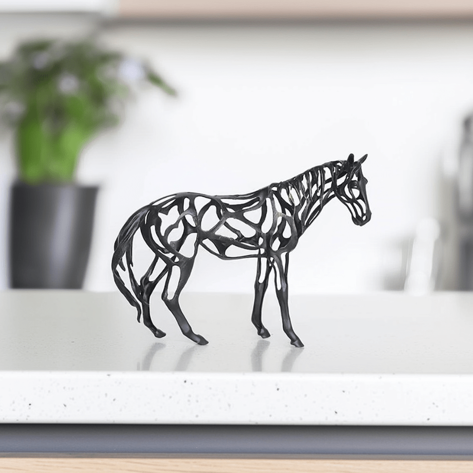 Abstract Horse Sculpture – Modern Black Metal Design - SHAGHAF HOME