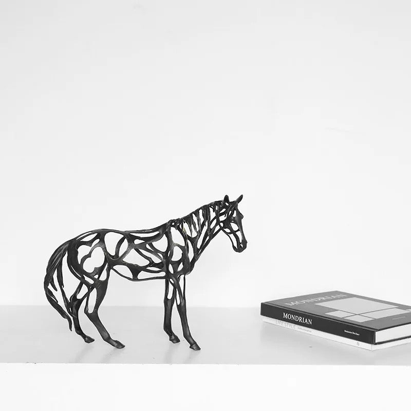 Abstract Horse Sculpture – Modern Black Metal Design - SHAGHAF HOME