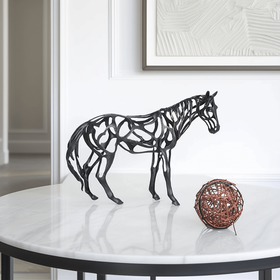 Abstract Horse Sculpture – Modern Black Metal Design - SHAGHAF HOME