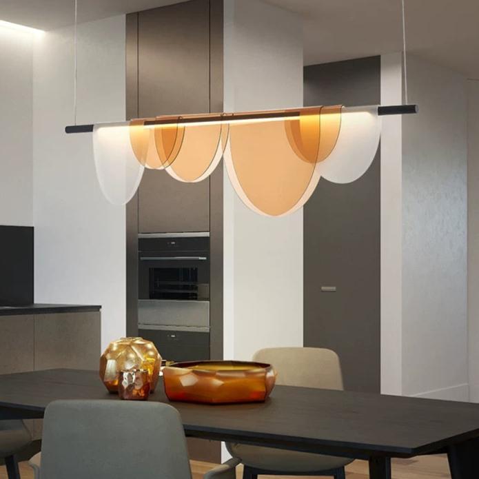 Amber Wave Linear LED Pendant Light – Modern Matte Black & Acrylic Design - SHAGHAF HOME