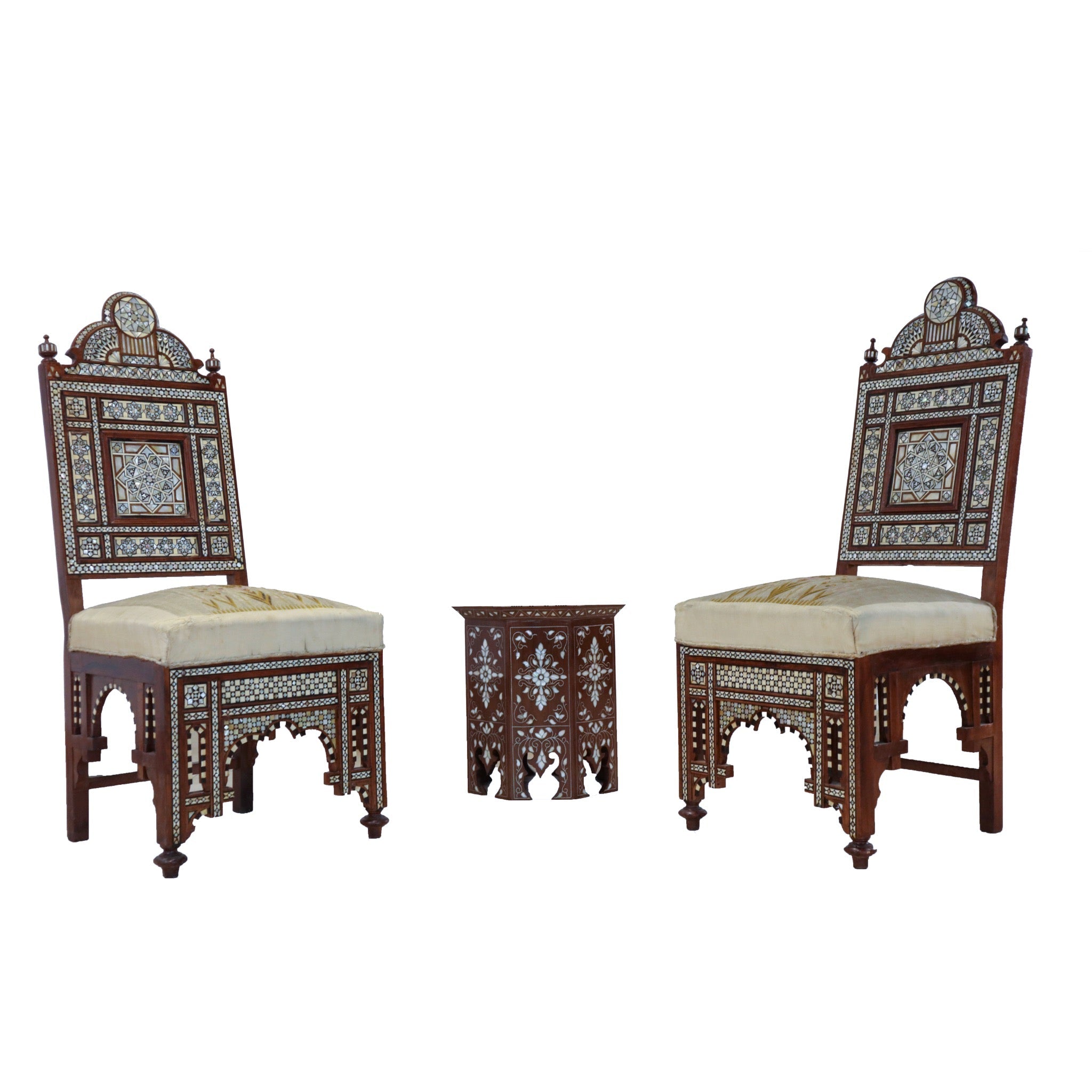 Antique Damascus Chairs with Mother of Pearl Inlay (Pair, 1870 - 1900) - SHAGHAF HOME