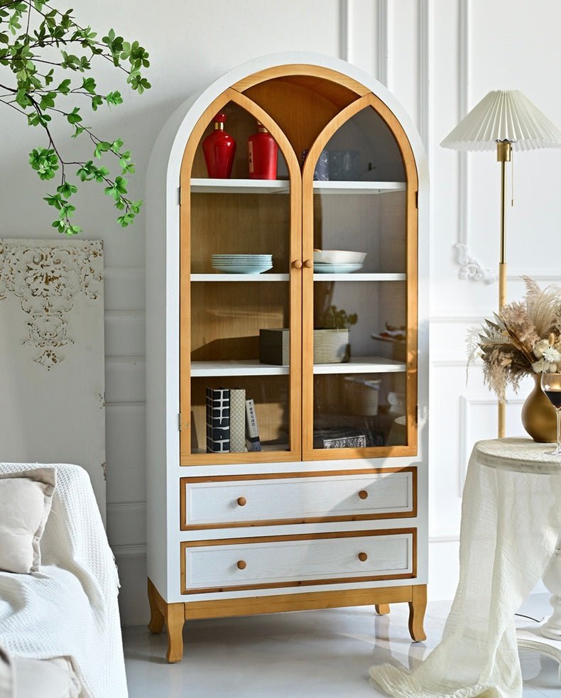 Arched Glass Display Cabinet – Elegant Wooden Storage Unit - SHAGHAF HOME