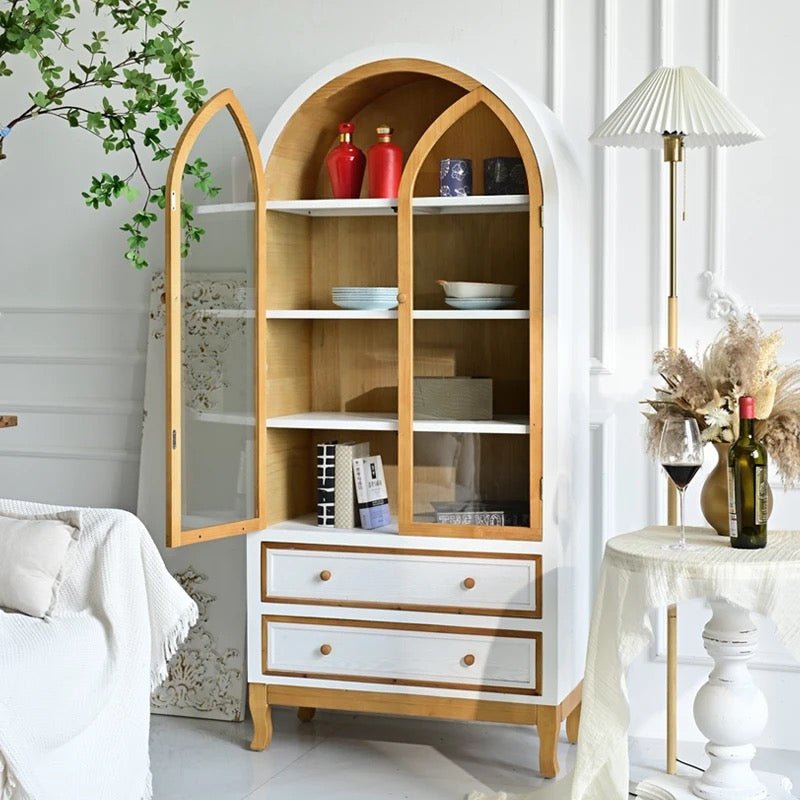 Arched Glass Display Cabinet – Elegant Wooden Storage Unit - SHAGHAF HOME