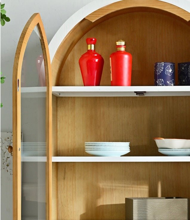 Arched Glass Display Cabinet – Elegant Wooden Storage Unit - SHAGHAF HOME