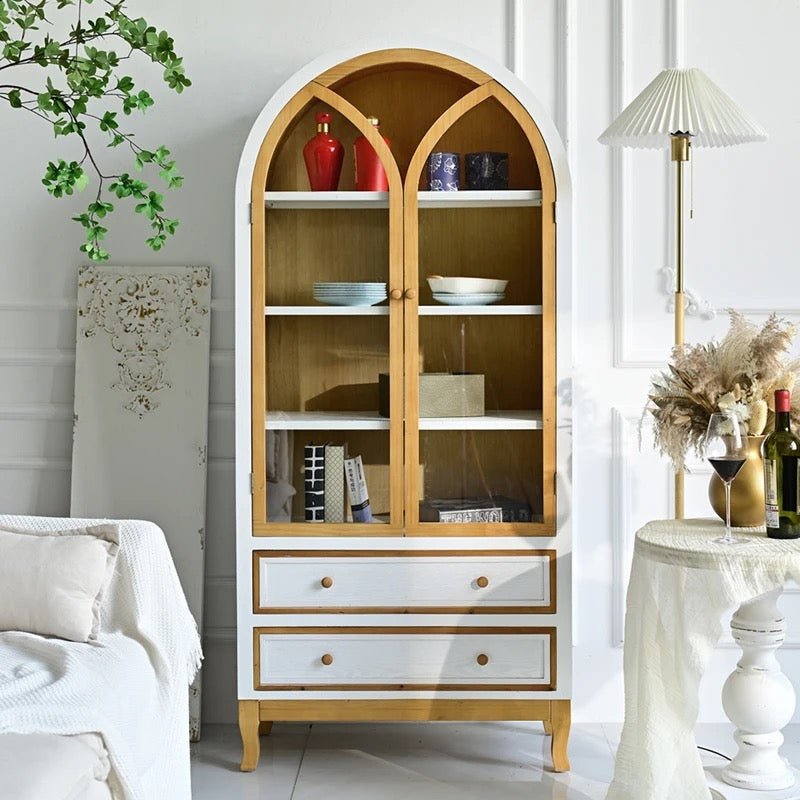 Arched Glass Display Cabinet – Elegant Wooden Storage Unit - SHAGHAF HOME