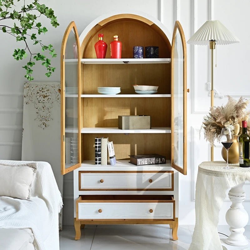 Arched Glass Display Cabinet – Elegant Wooden Storage Unit - SHAGHAF HOME