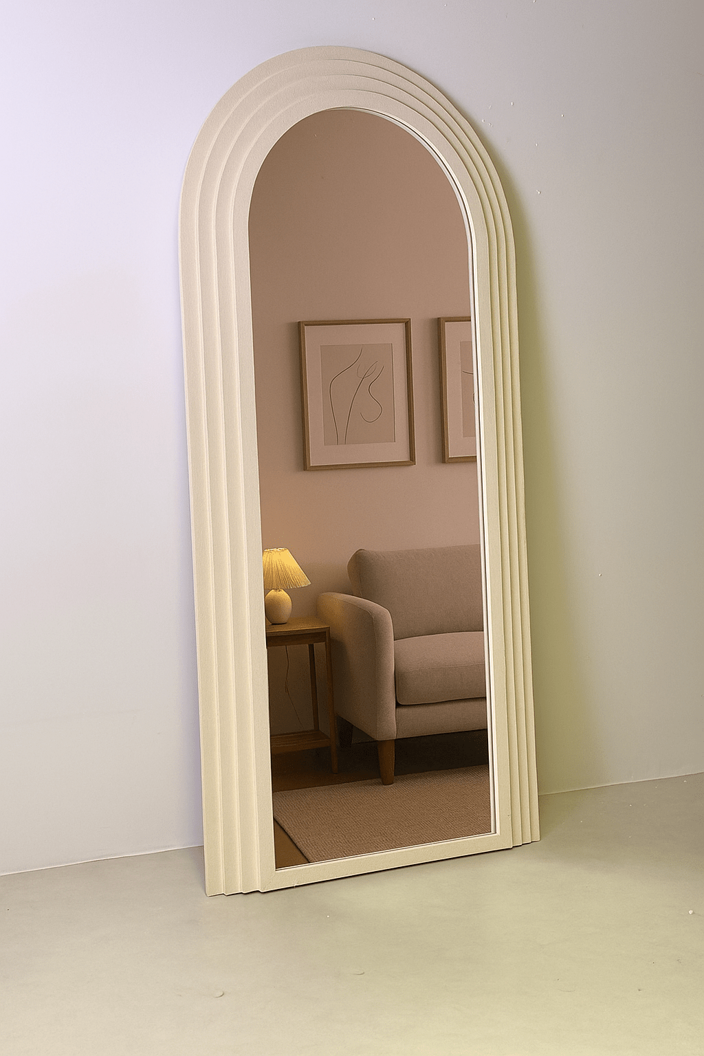Arcus Grande Full - Length Mirror – Ivory Cement Finish (220x120 cm) - SHAGHAF HOME