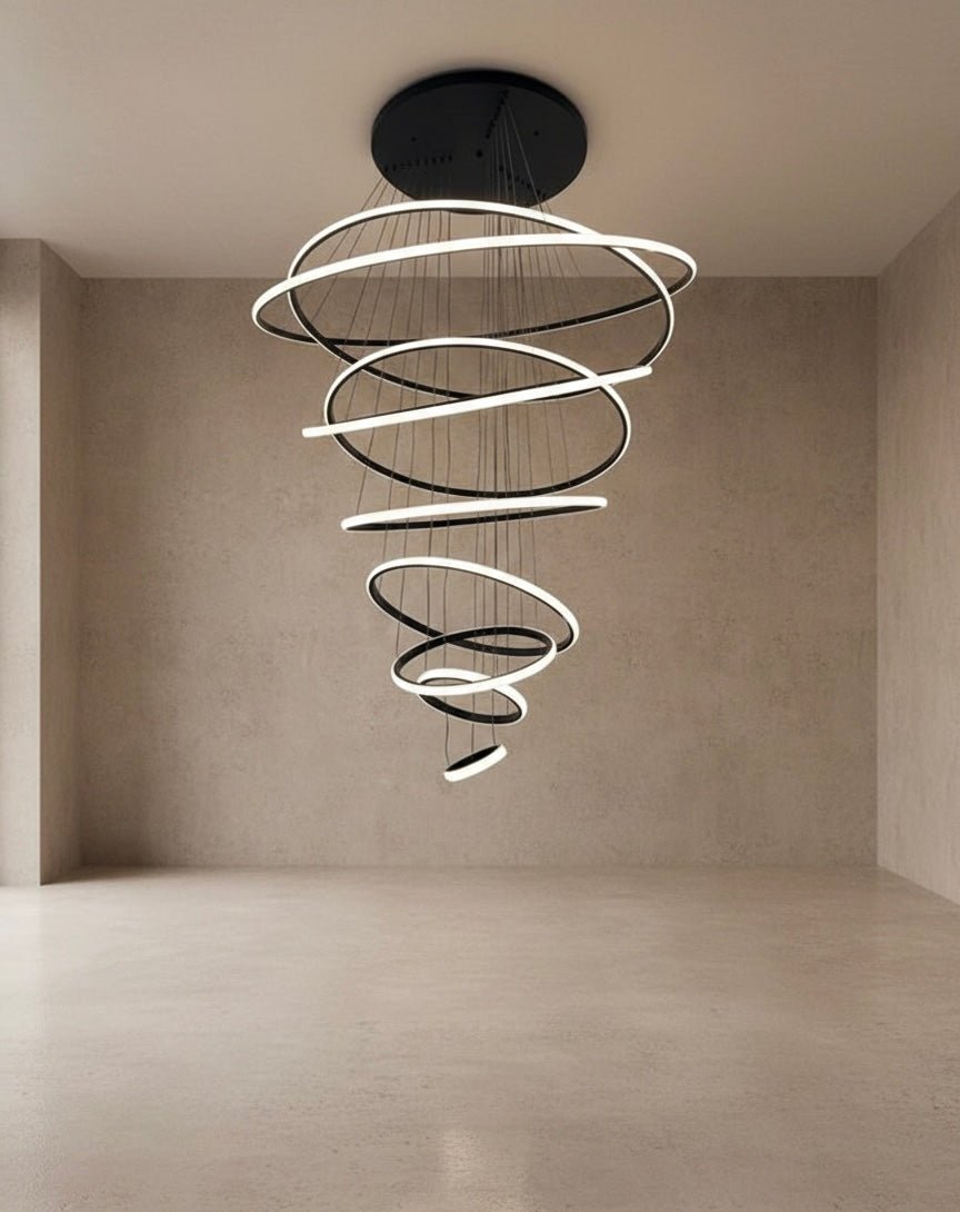 Astra Spiral black frame LED Chandelier – Luxury High - Ceiling Statement Light (3m Drop) - SHAGHAF HOME