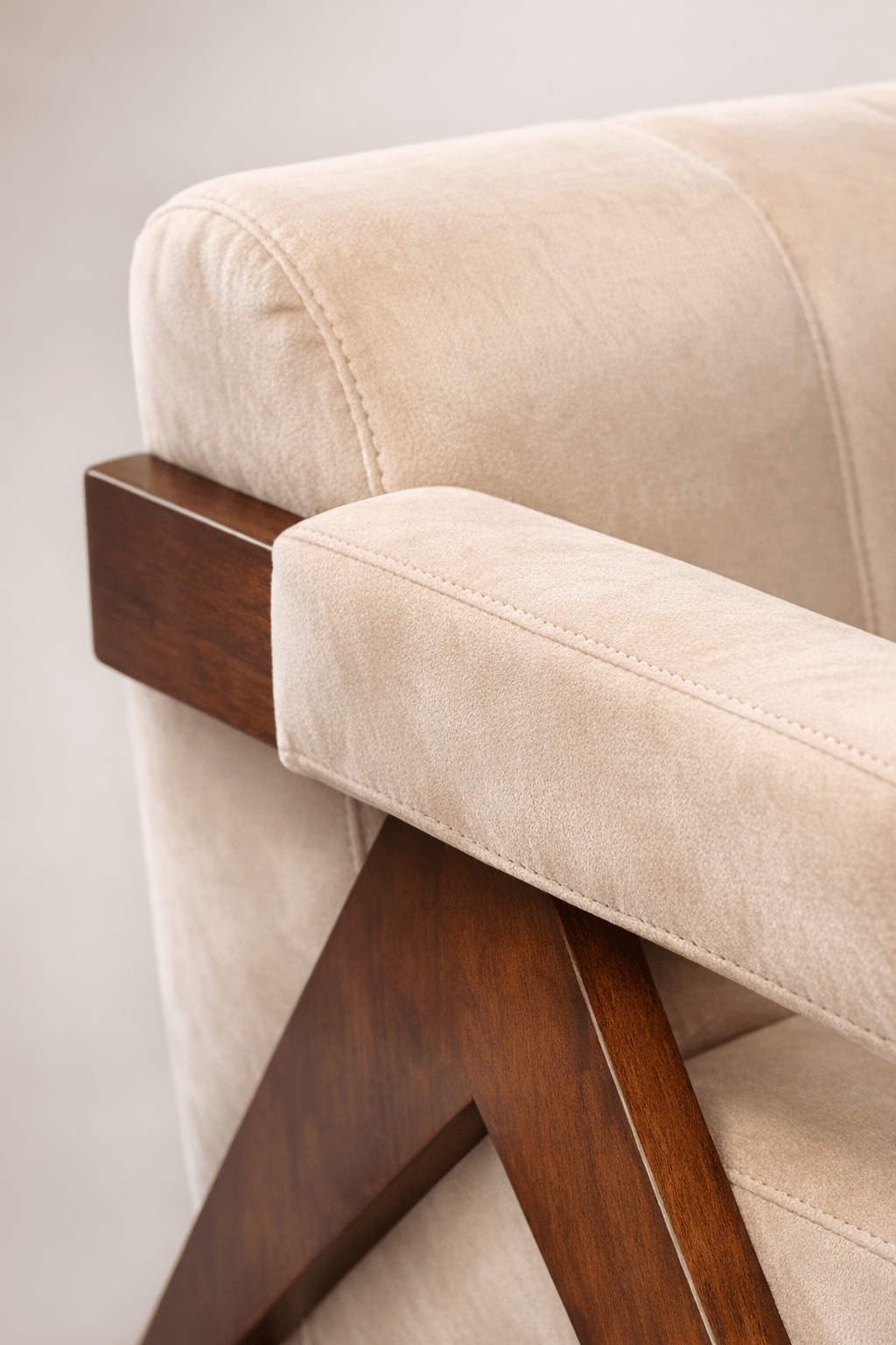 Auro Sculpted Accent Chair – Solid Wood & Soft Beige Upholstery - SHAGHAF HOME