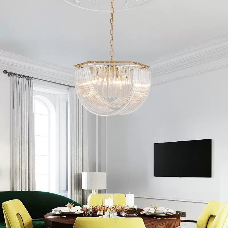 Aurora Crystal Drape Chandelier – Gold Finish - SHAGHAF HOME