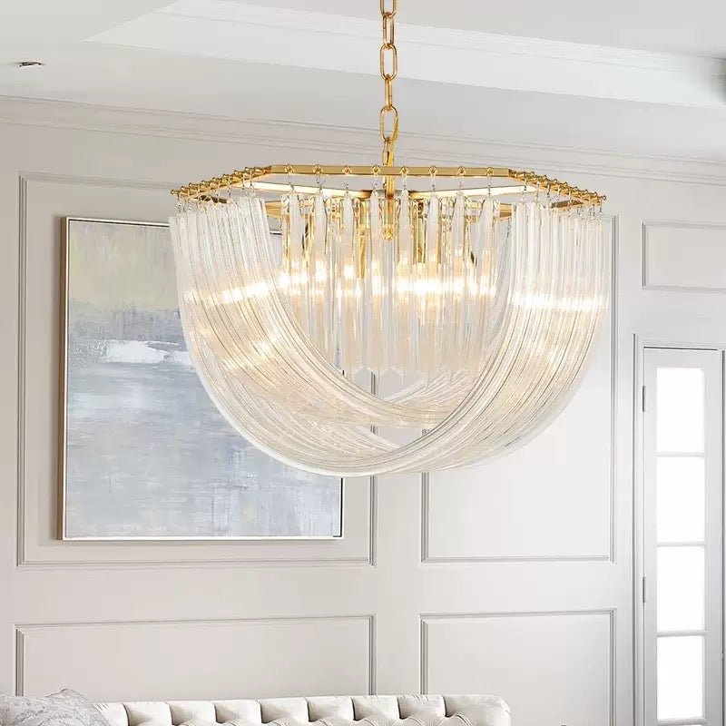 Aurora Crystal Drape Chandelier – Gold Finish - SHAGHAF HOME