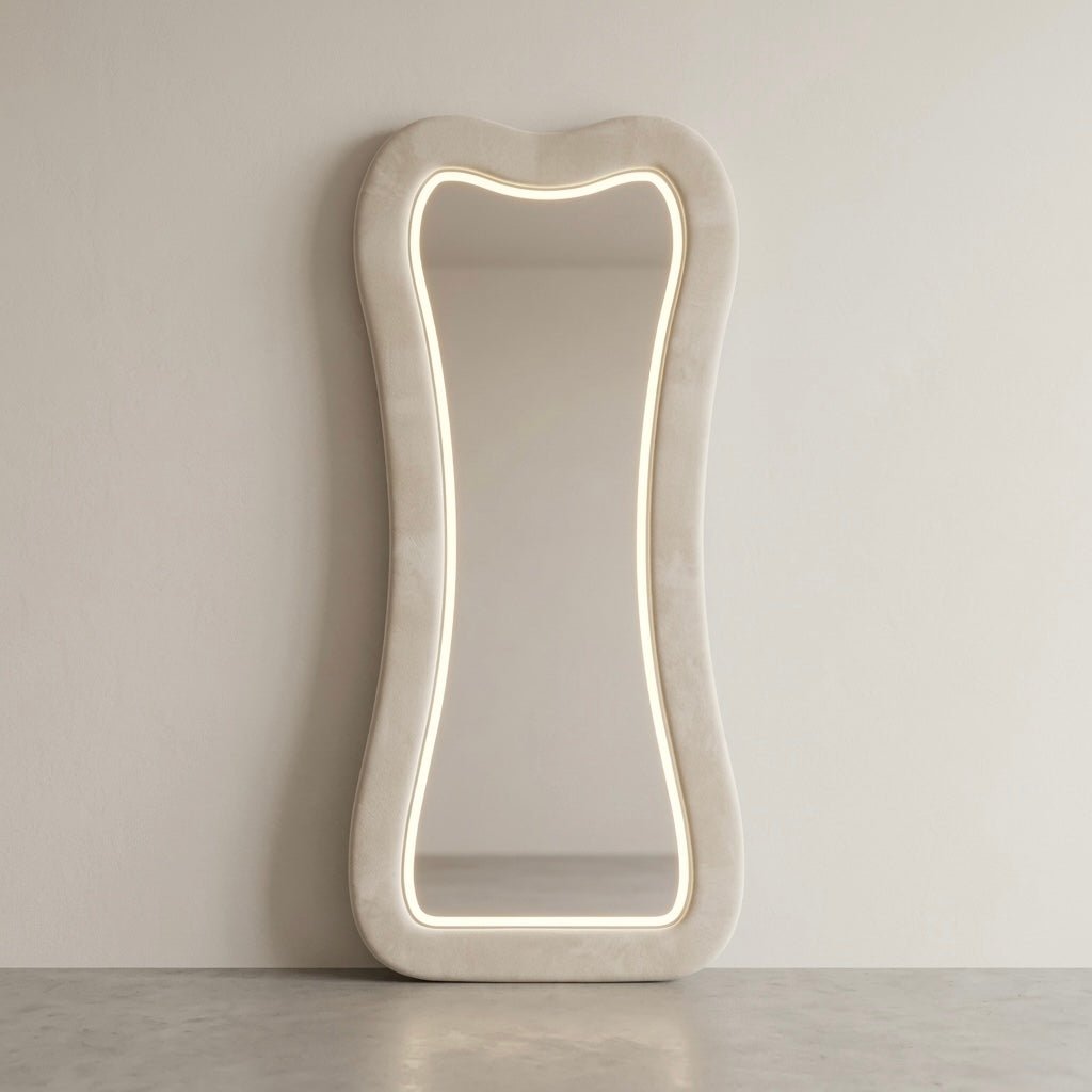 Auss Velvet LED Organic Floor Mirror — Sculptural Full - Length Mirror 180 × 80 cm - SHAGHAF HOME