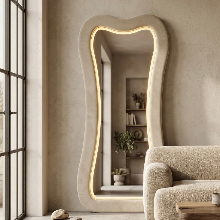 Auss Velvet LED Organic Floor Mirror — Sculptural Full - Length Mirror 180 × 80 cm - SHAGHAF HOME