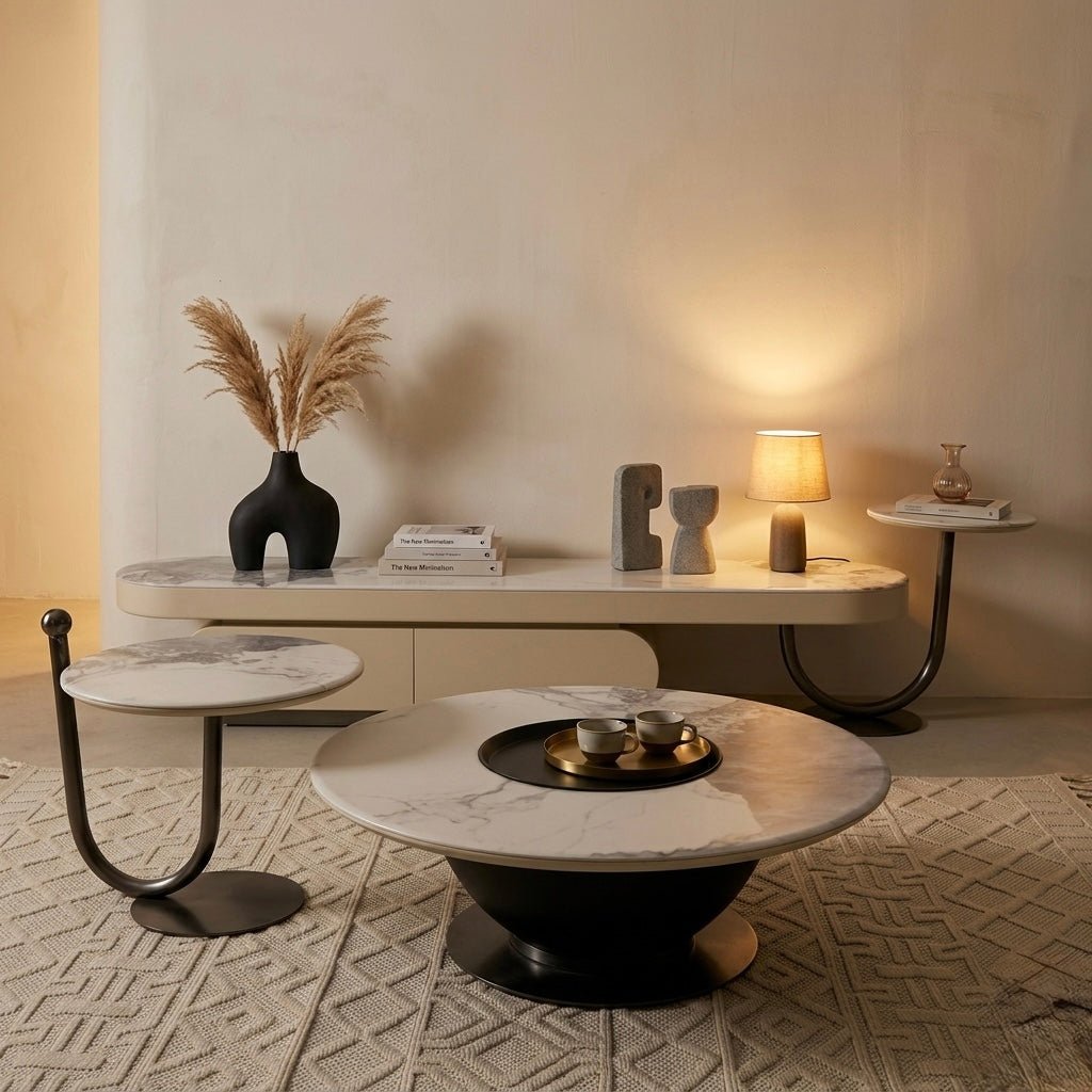 Belato Table Set – TV Table & Coffee Table with Modern Marble Finish - SHAGHAF HOME