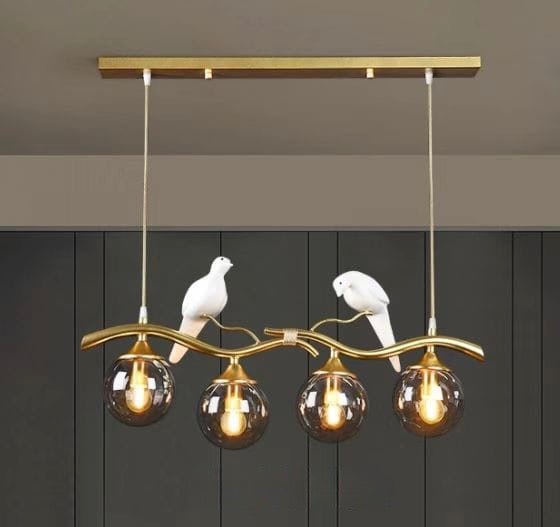 Bird Branch Chandelier with Amber Glass Globes – 4 Lights - SHAGHAF HOME