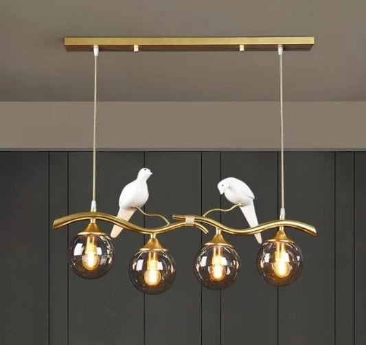 Bird Branch Chandelier with Amber Glass Globes – 4 Lights - SHAGHAF HOME