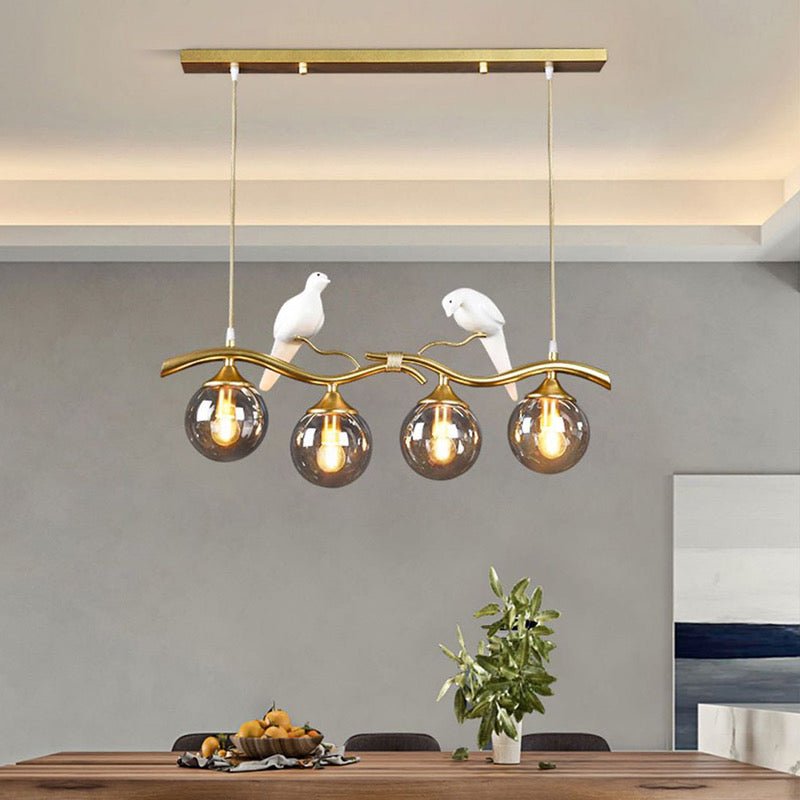 Bird Branch Chandelier with Amber Glass Globes – 4 Lights - SHAGHAF HOME