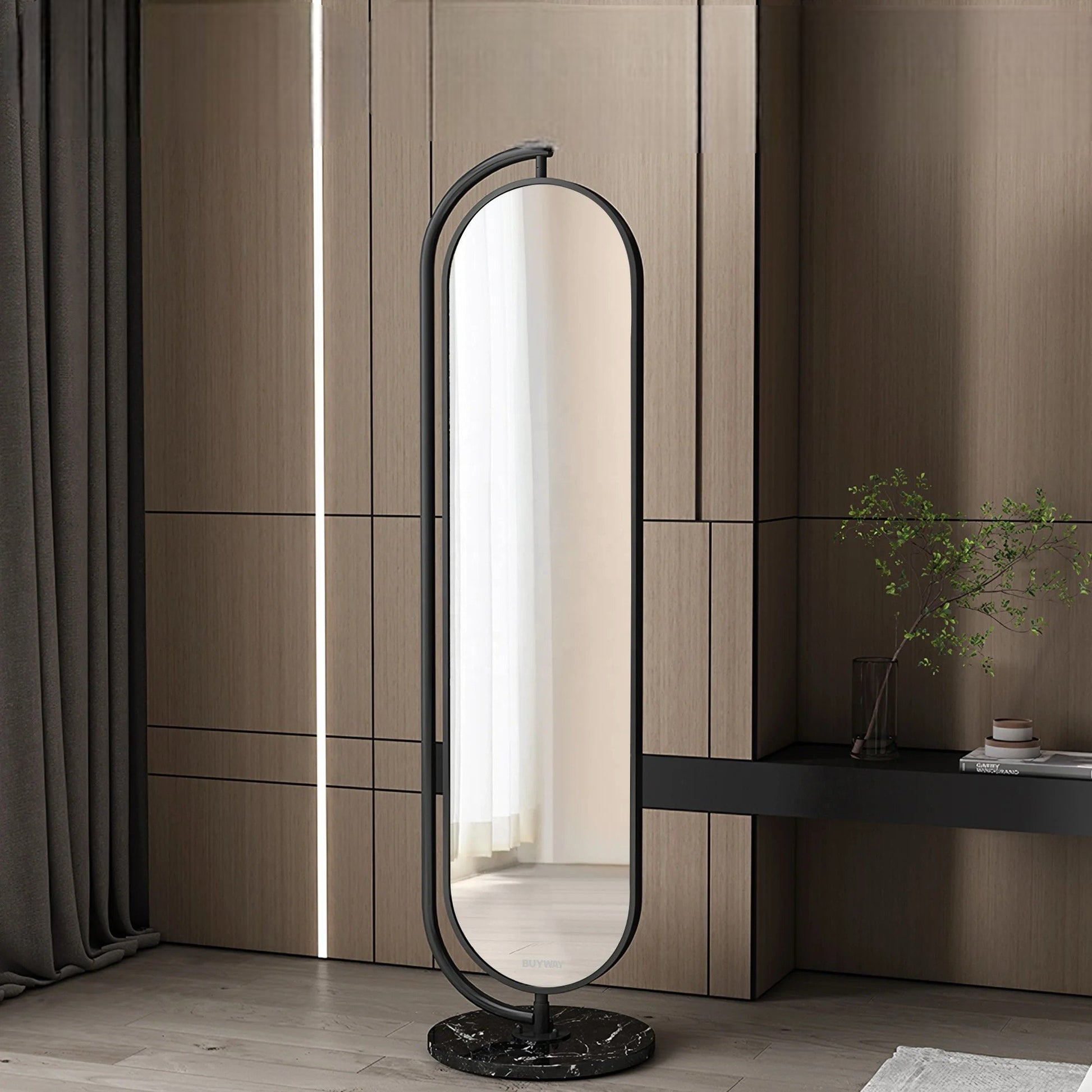 Black frame Oval floor hanger and rotatable Mirror - SHAGHAF HOME