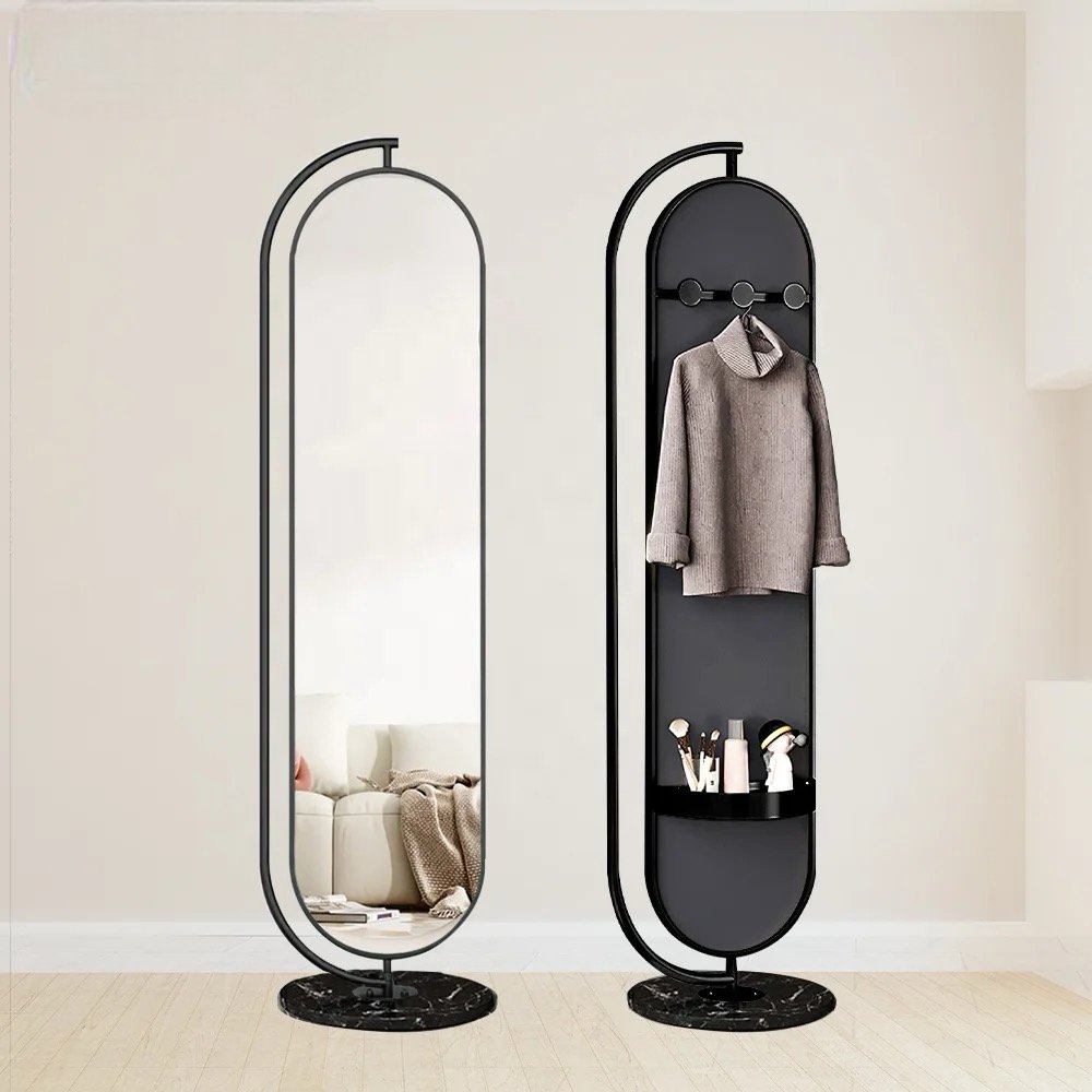 Black frame Oval floor hanger and rotatable Mirror - SHAGHAF HOME