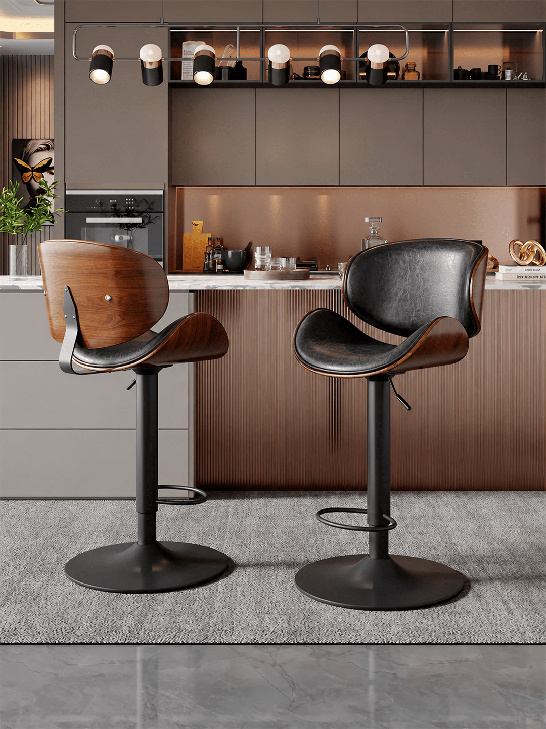Black & Walnut-Tone Adjustable Bar Stool - SHAGHAF HOME