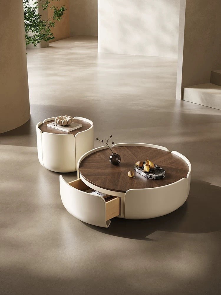 Bloom Nest Coffee Table Set – Modern Cream & Walnut Duo - SHAGHAF HOME