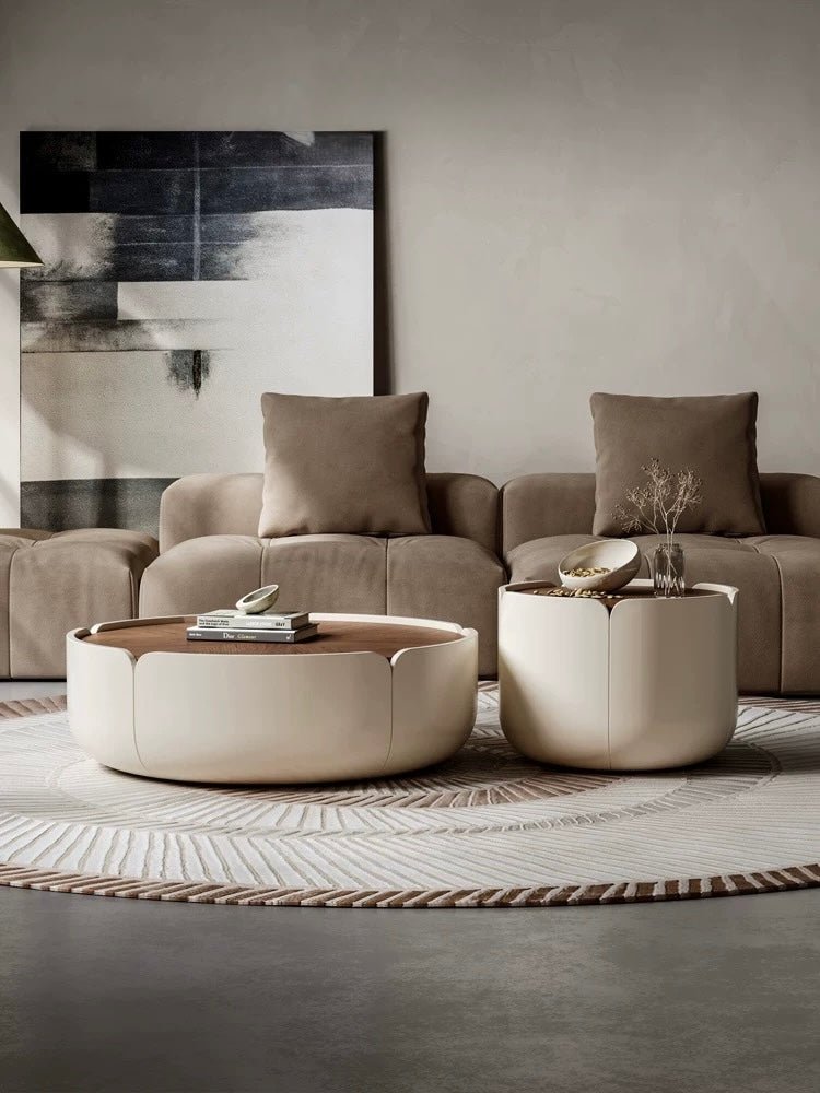 Bloom Nest Coffee Table Set – Modern Cream & Walnut Duo - SHAGHAF HOME