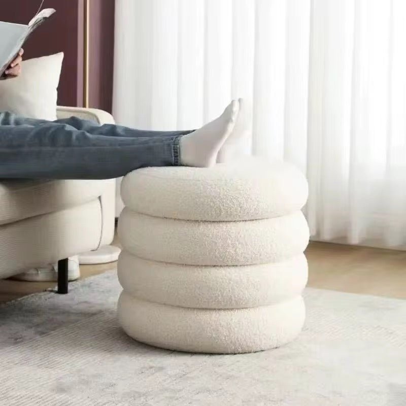 Cloud Round Bouclé Ottoman – White - SHAGHAF HOME