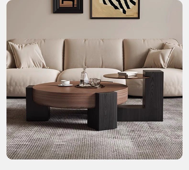 Contemporary Round Coffee Table Set with Swivel Side Table - SHAGHAF HOME