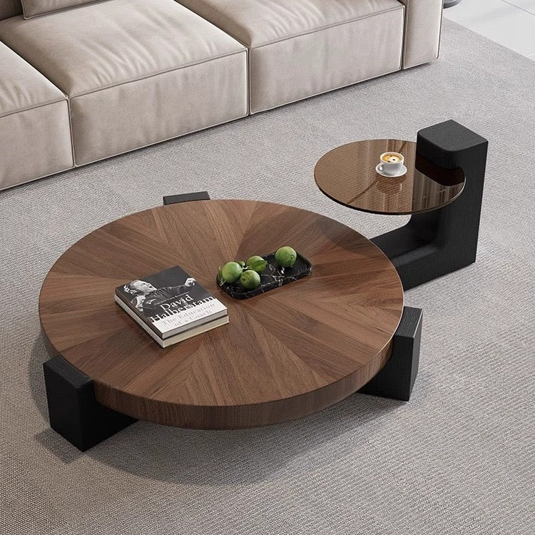 Contemporary Round Coffee Table Set with Swivel Side Table - SHAGHAF HOME