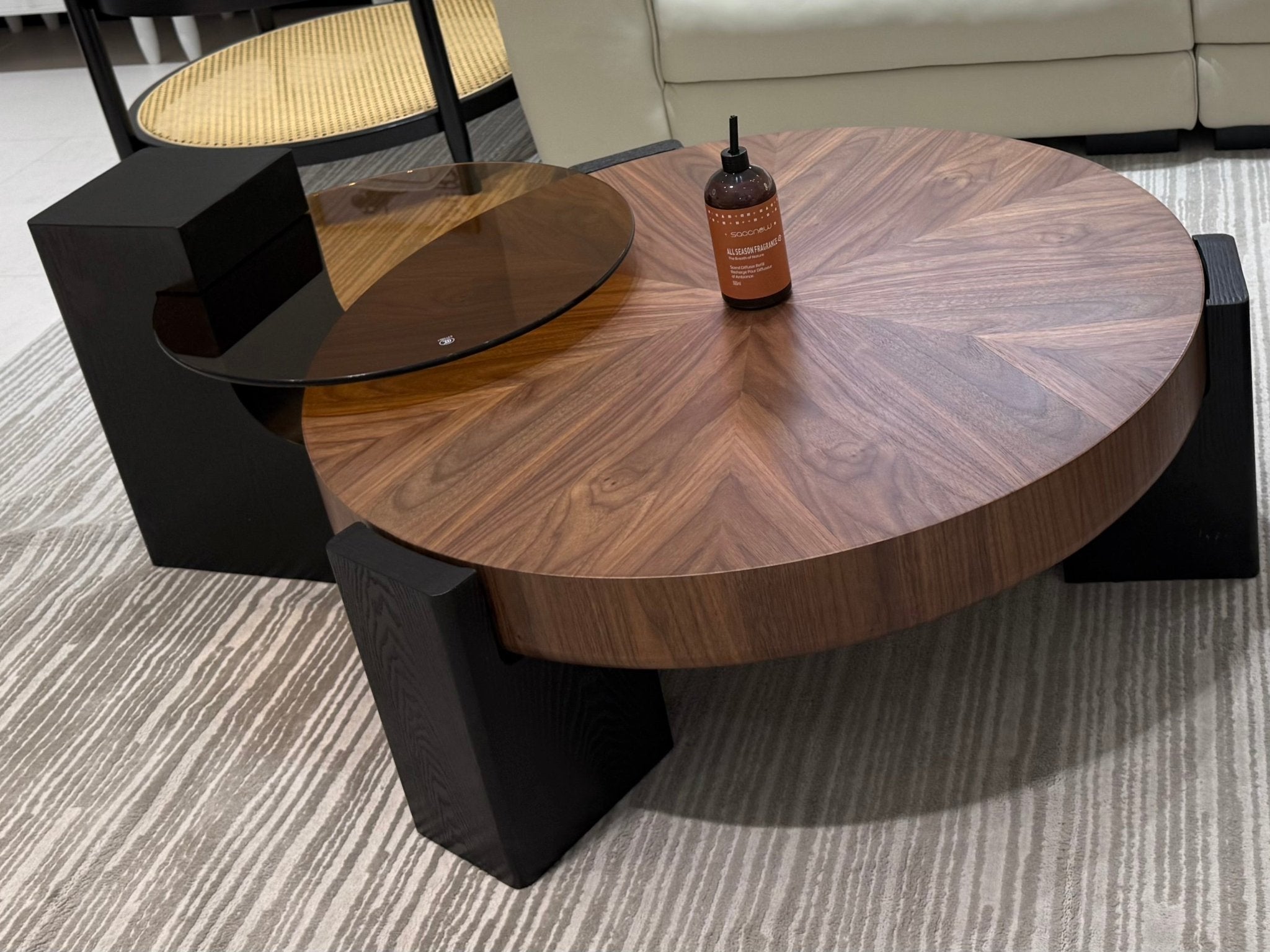 Contemporary Round Coffee Table Set with Swivel Side Table - SHAGHAF HOME