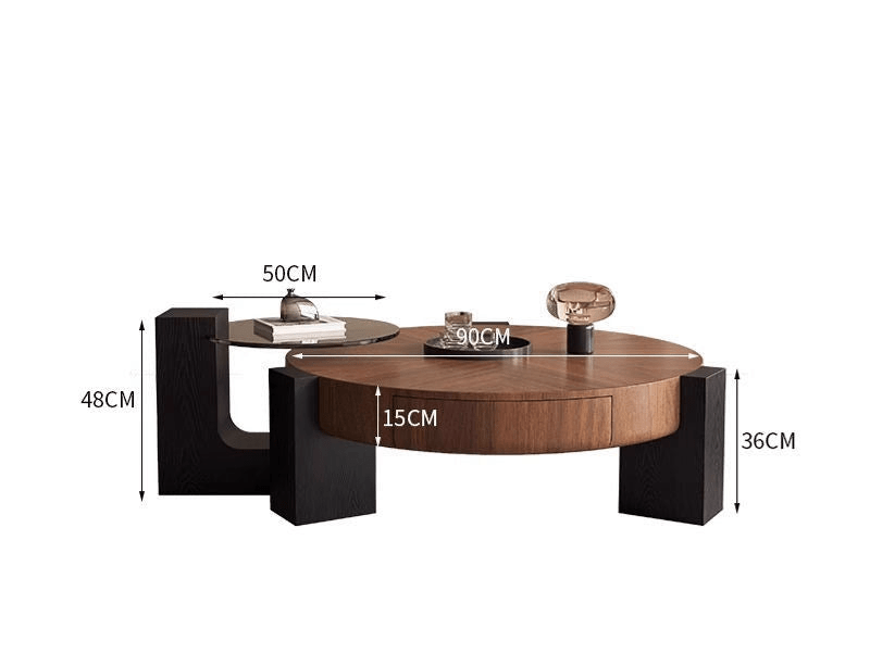 Contemporary Round Coffee Table Set with Swivel Side Table - SHAGHAF HOME