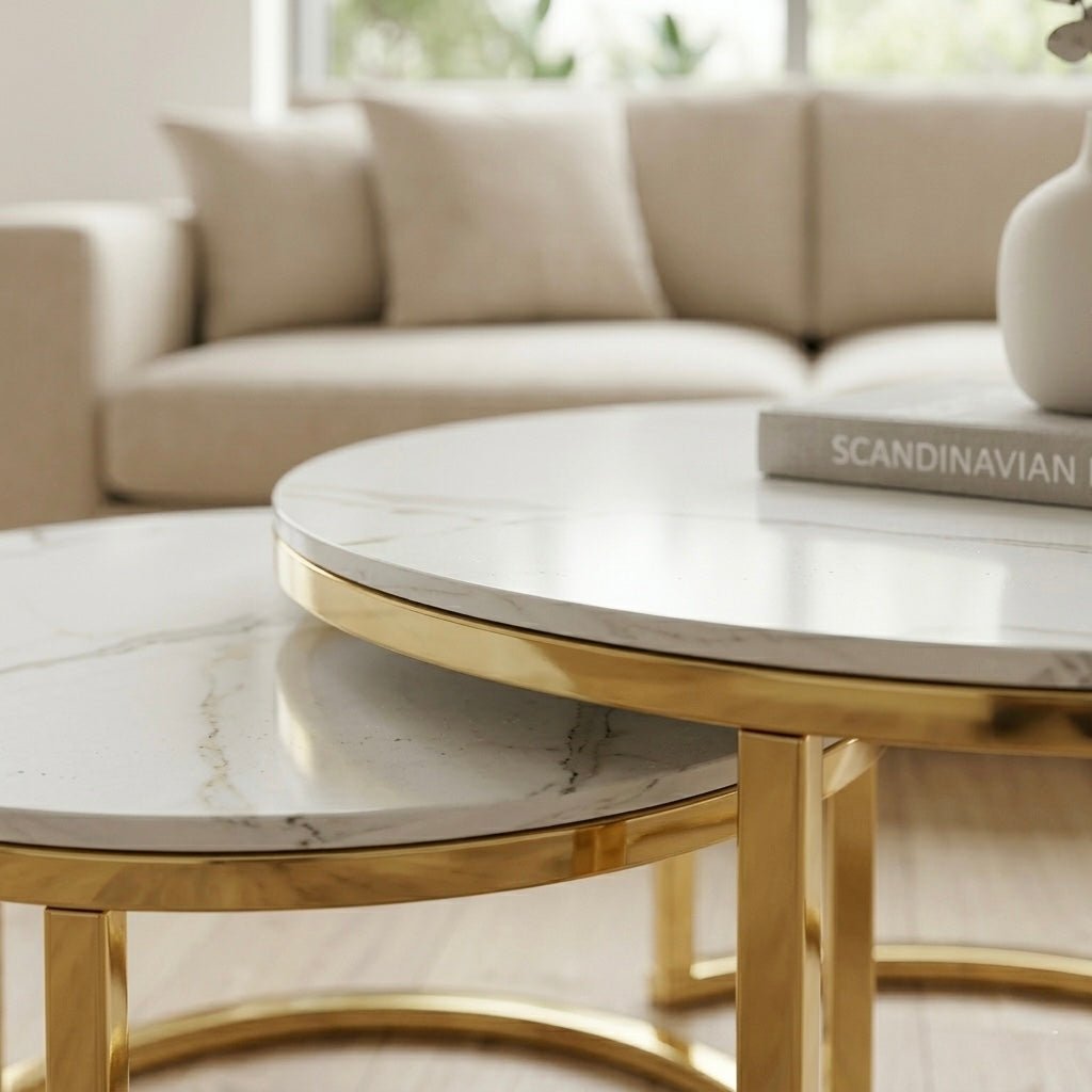 Cozy Nesting Coffee Table Set — Stainless Steel & Ceramic Top (2 pcs) - SHAGHAF HOME