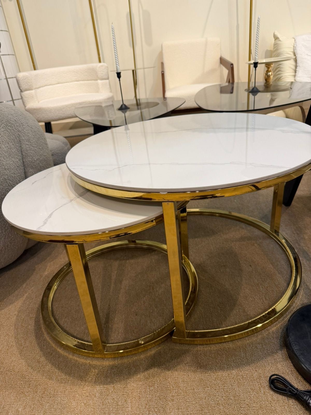 Cozy Nesting Coffee Table Set — Stainless Steel & Ceramic Top (2 pcs) - SHAGHAF HOME