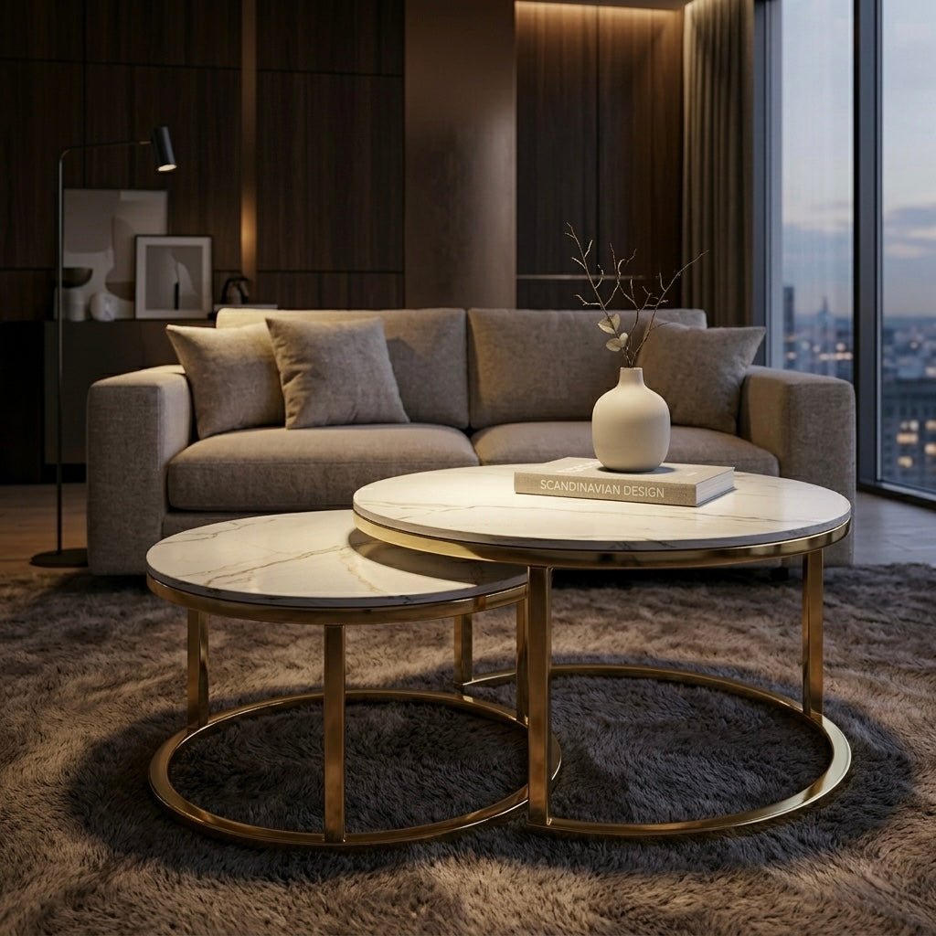 Cozy Nesting Coffee Table Set — Stainless Steel & Ceramic Top (2 pcs) - SHAGHAF HOME