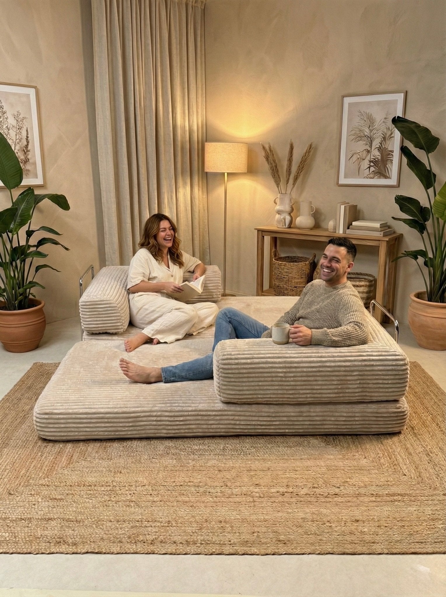 CozyFold Velvet Compressed Sofa Bed – Beige Elegance & Smart Comfort - SHAGHAF HOME