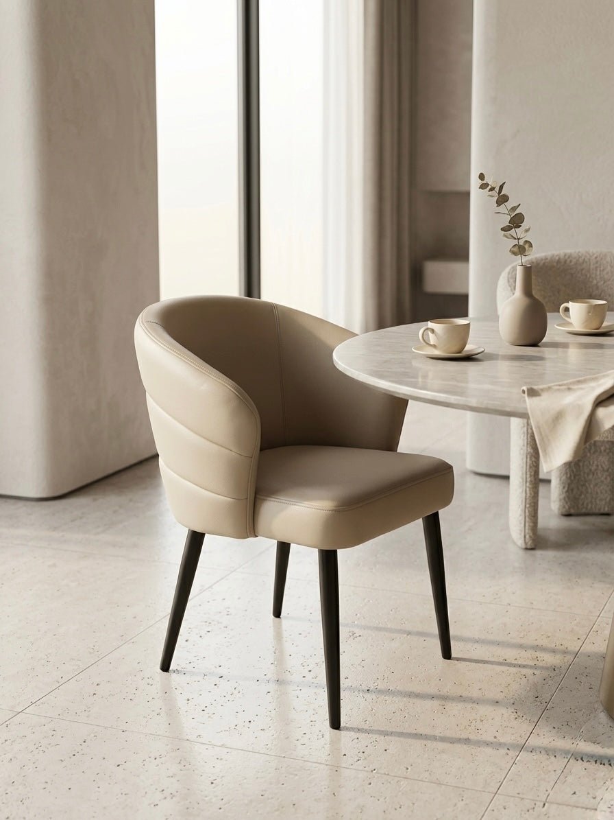 Curve Dining Chair – Upholstered Artificial Leather with Metal Legs - SHAGHAF HOME