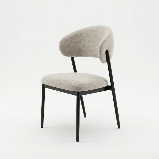 Curved Upholstered Dining Chair – Beige Grey Fabric | Modern Minimal Design - SHAGHAF HOME