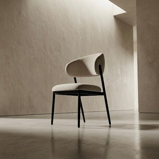 Curved Upholstered Dining Chair – Beige Grey Fabric | Modern Minimal Design - SHAGHAF HOME