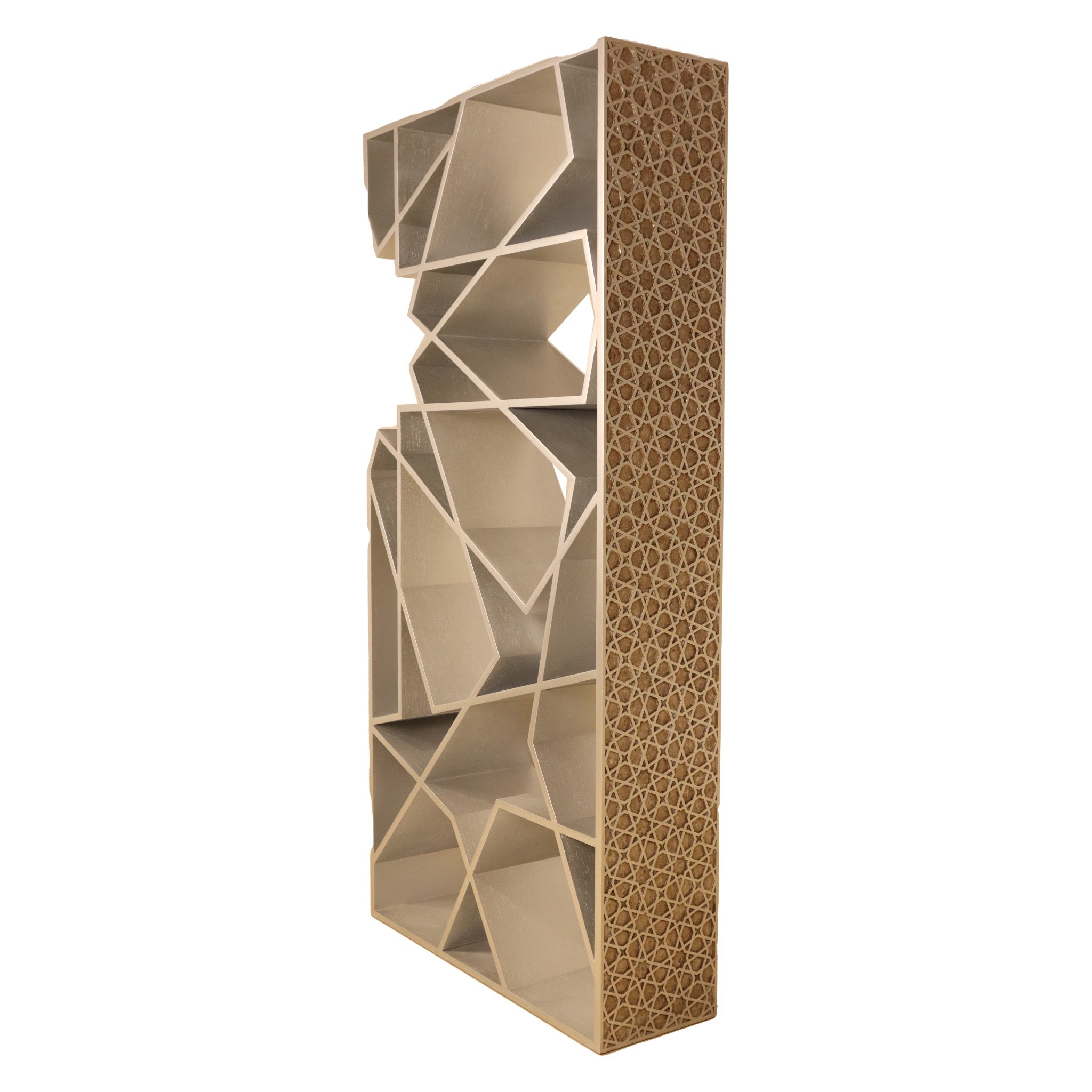 Damascus Hand - Carved Walnut Bookshelf - Star Motif - SHAGHAF HOME