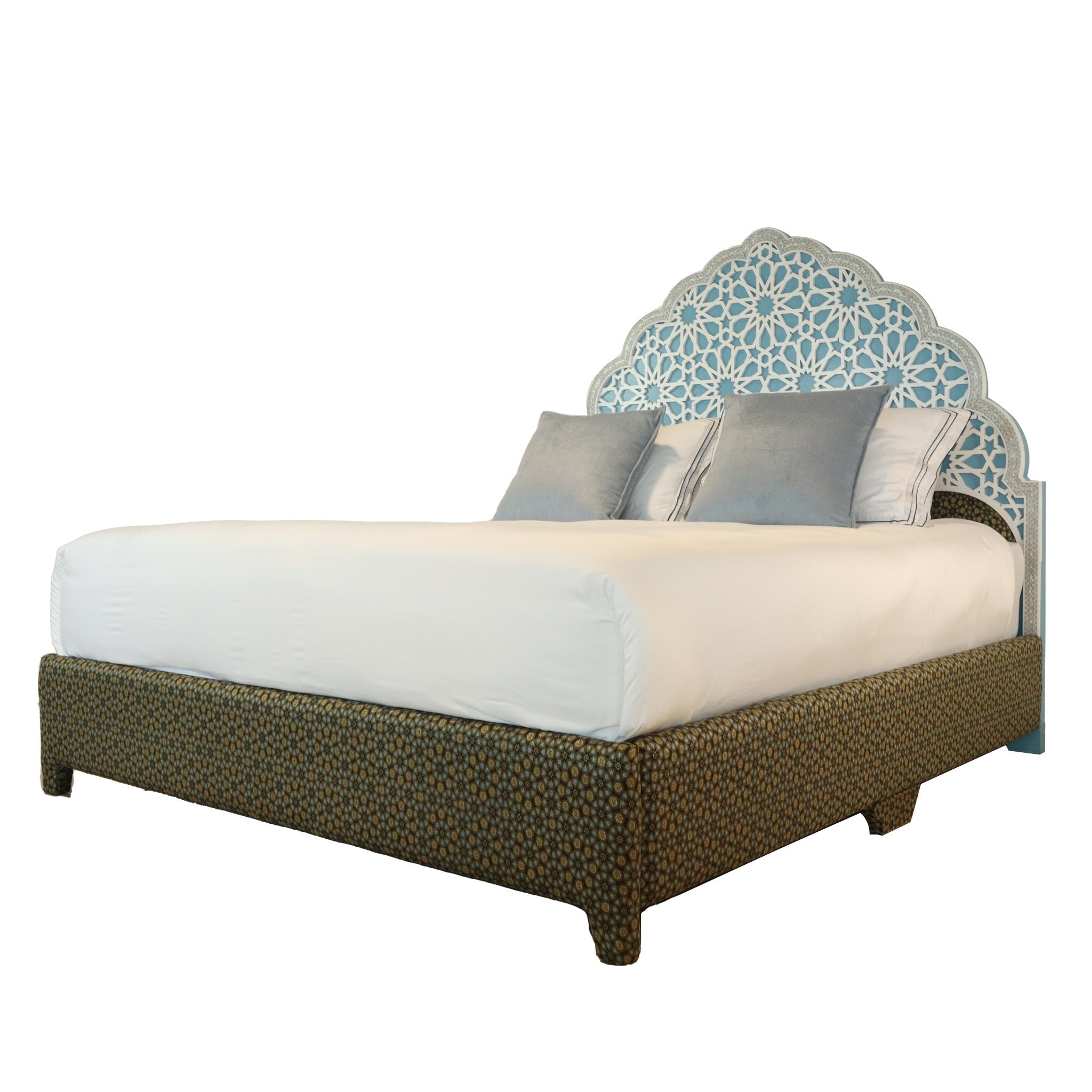 Damascus King Bed Frame with Mother of Pearl Headboard - Blue - SHAGHAF HOME