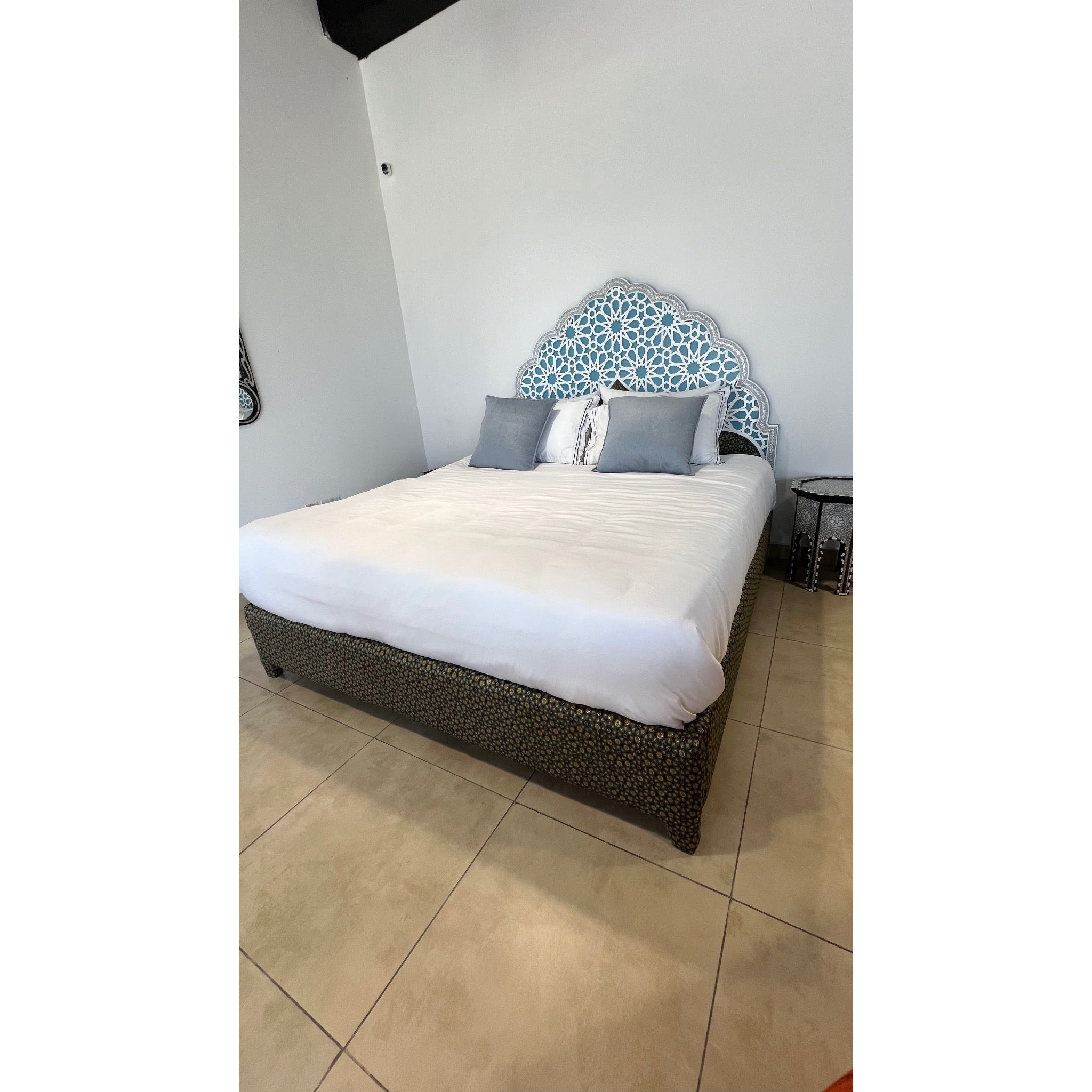 Damascus King Bed Frame with Mother of Pearl Headboard - Blue - SHAGHAF HOME