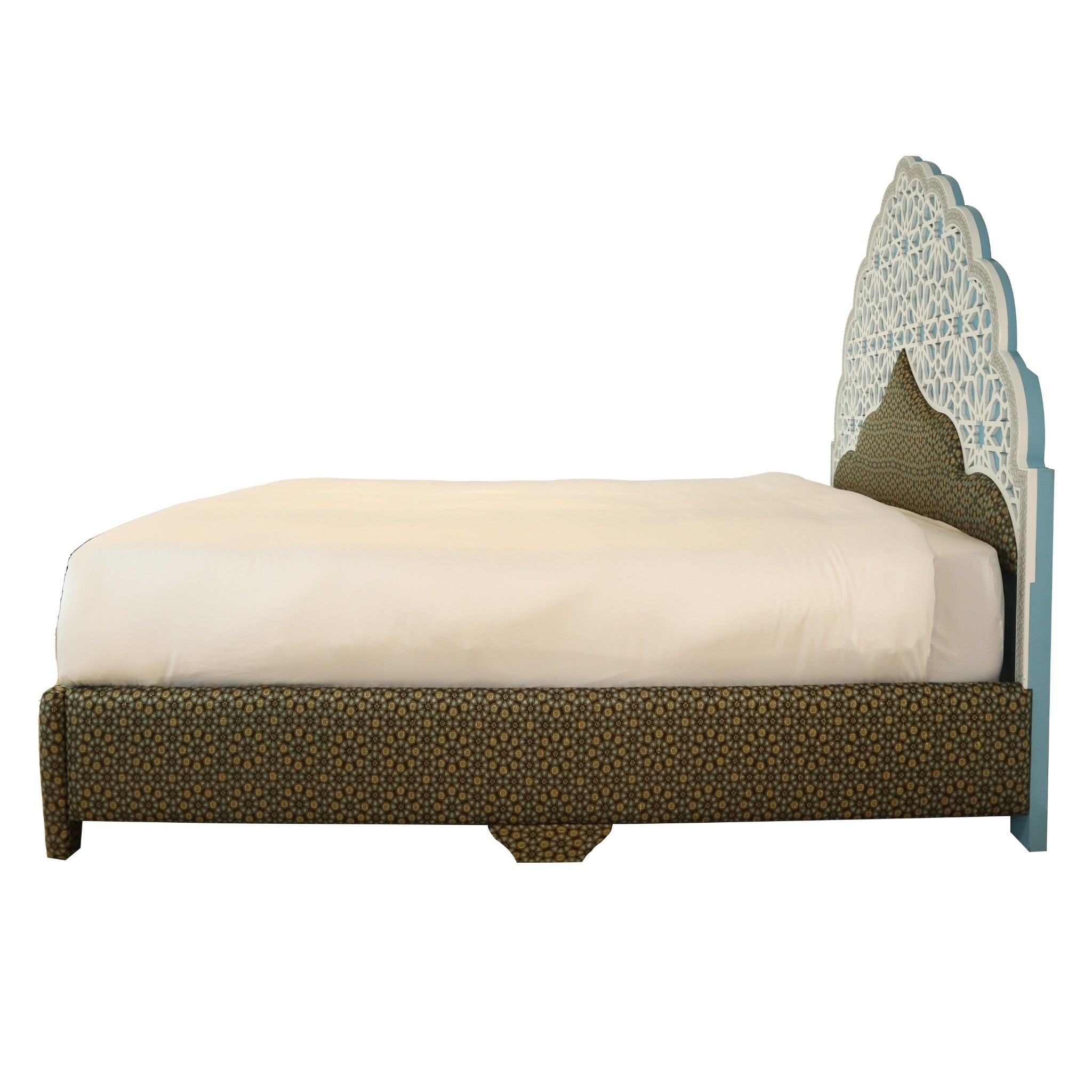 Damascus King Bed Frame with Mother of Pearl Headboard - Blue - SHAGHAF HOME