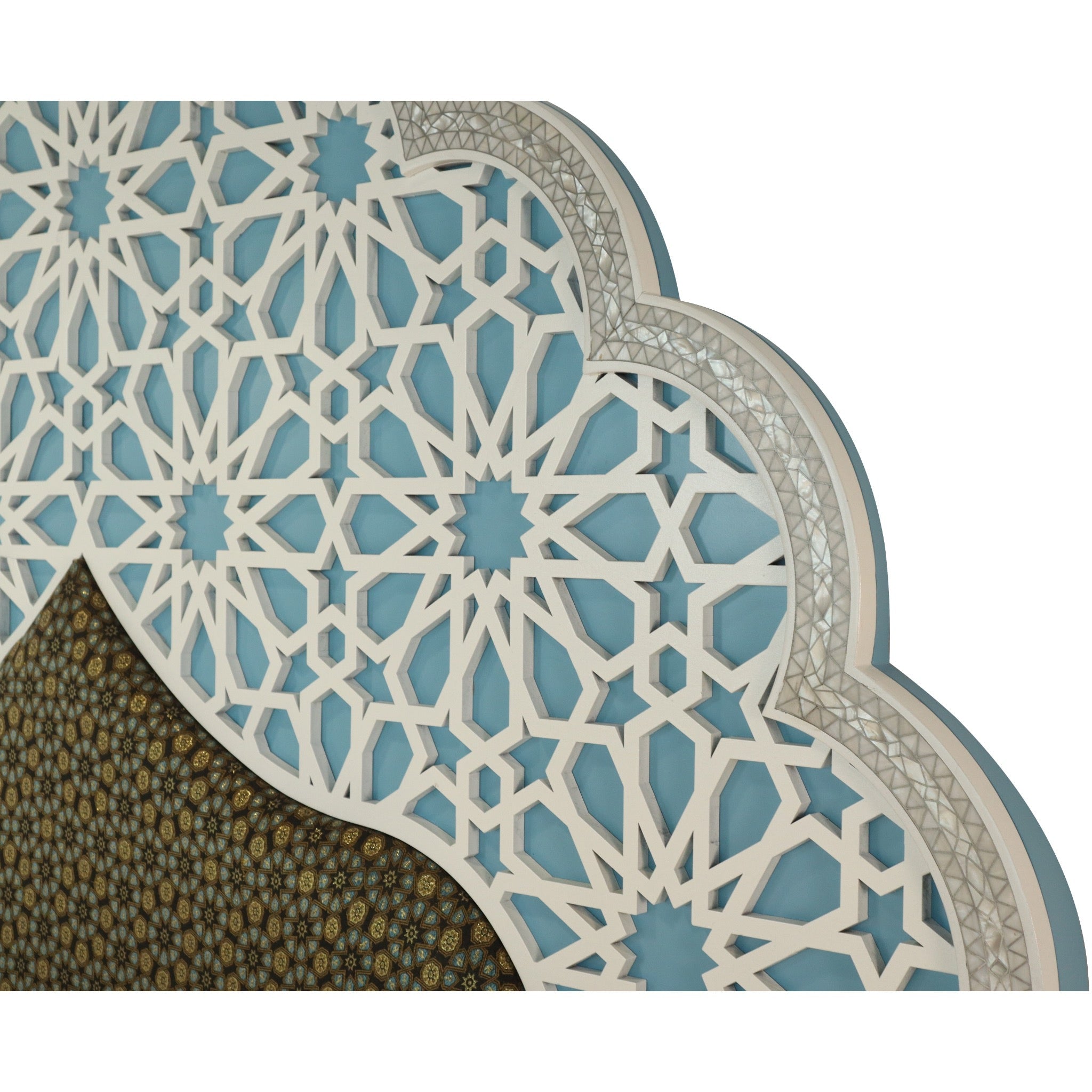 Damascus King Bed Frame with Mother of Pearl Headboard - Blue - SHAGHAF HOME
