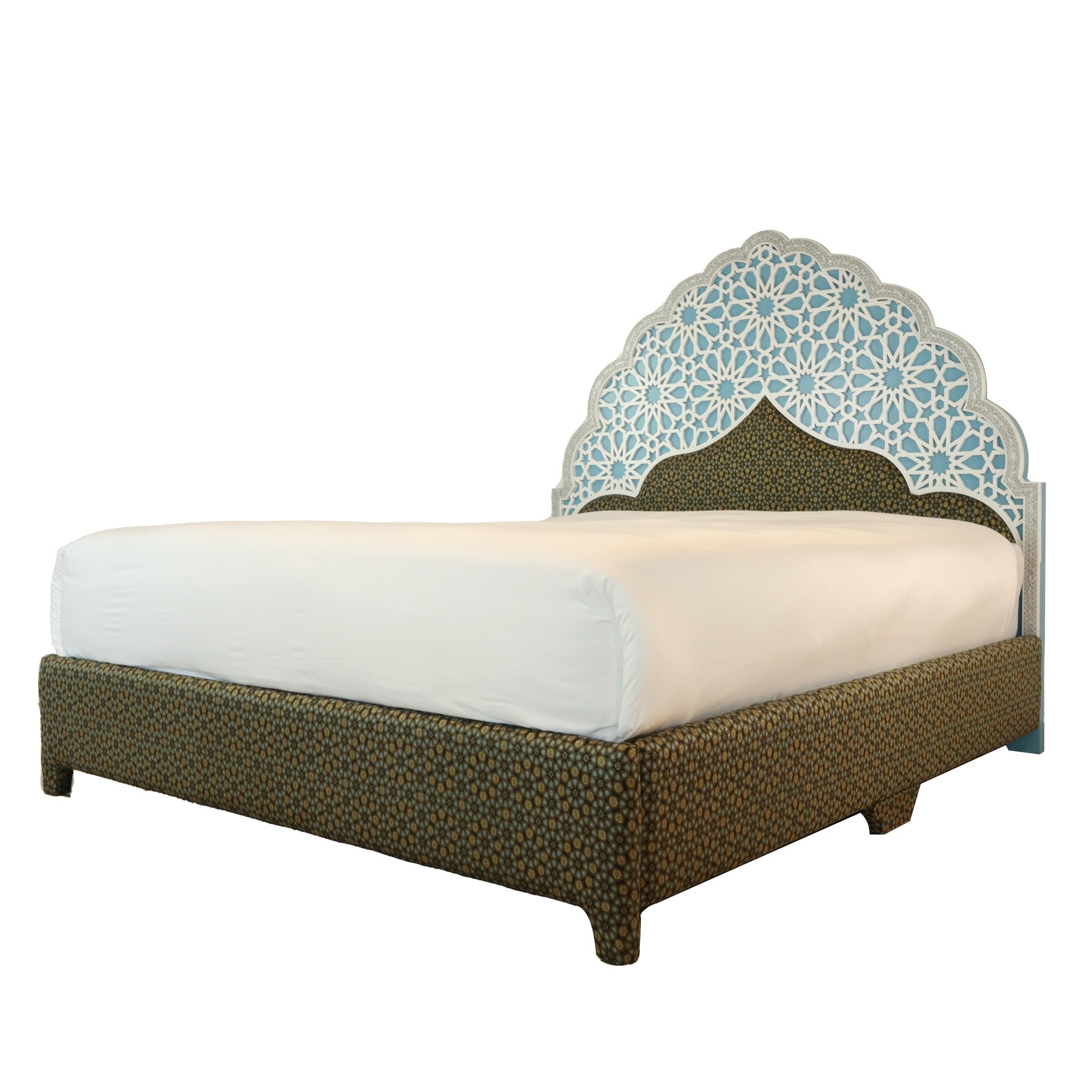 Damascus King Bed Frame with Mother of Pearl Headboard - Blue - SHAGHAF HOME