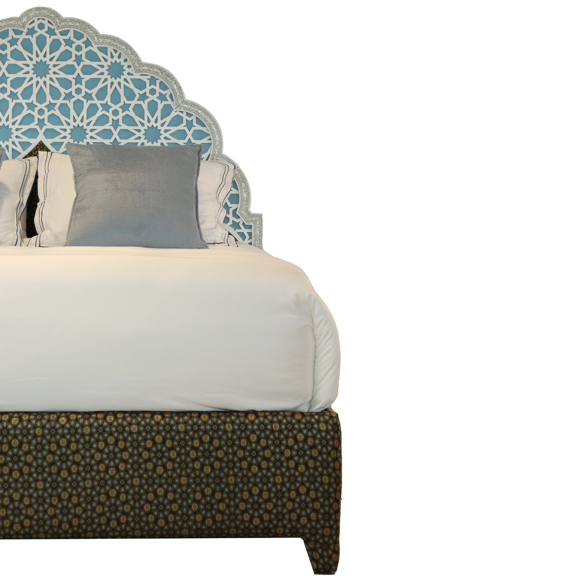 Damascus King Bed Frame with Mother of Pearl Headboard - Blue - SHAGHAF HOME