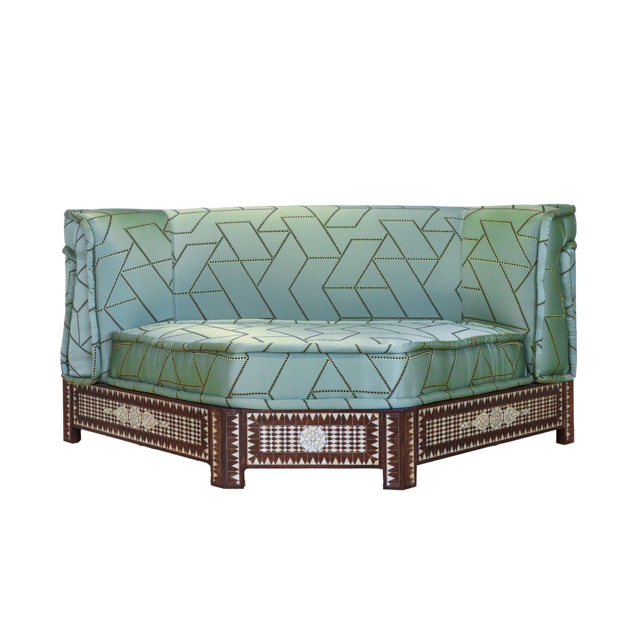 Damascus Majlis Corner Sofa with Mother of Pearl Base - Green - SHAGHAF HOME