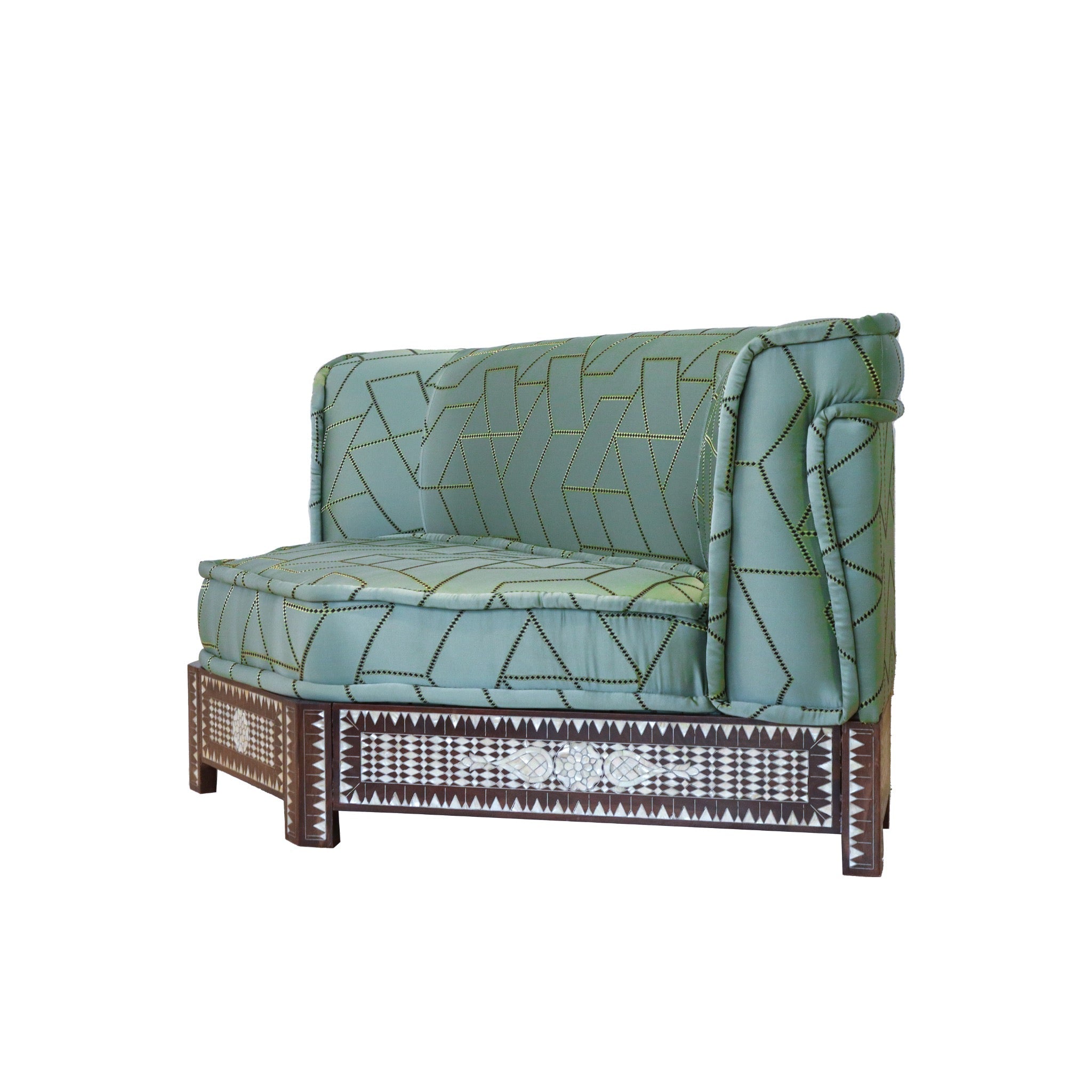 Damascus Majlis Corner Sofa with Mother of Pearl Base - Green - SHAGHAF HOME