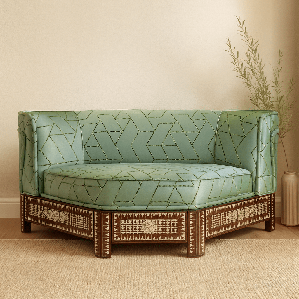 Damascus Majlis Corner Sofa with Mother of Pearl Base - Green - SHAGHAF HOME