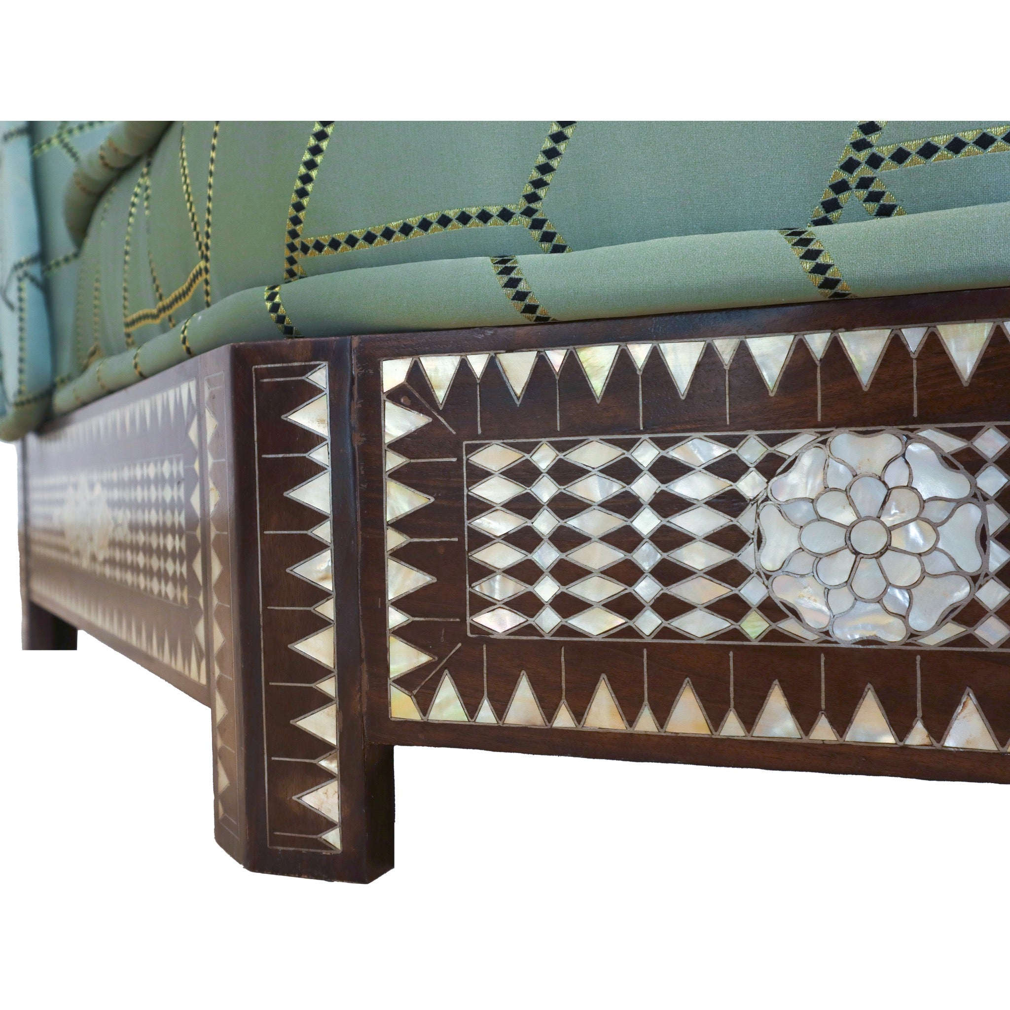 Damascus Majlis Corner Sofa with Mother of Pearl Base - Green - SHAGHAF HOME